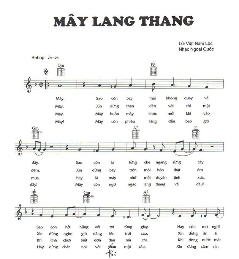 Sheet nhạc Mây Lang Thang